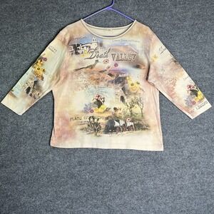 Cactus Top Women 1X Death Valley Nature Art To Wear 3/4 Sleeve